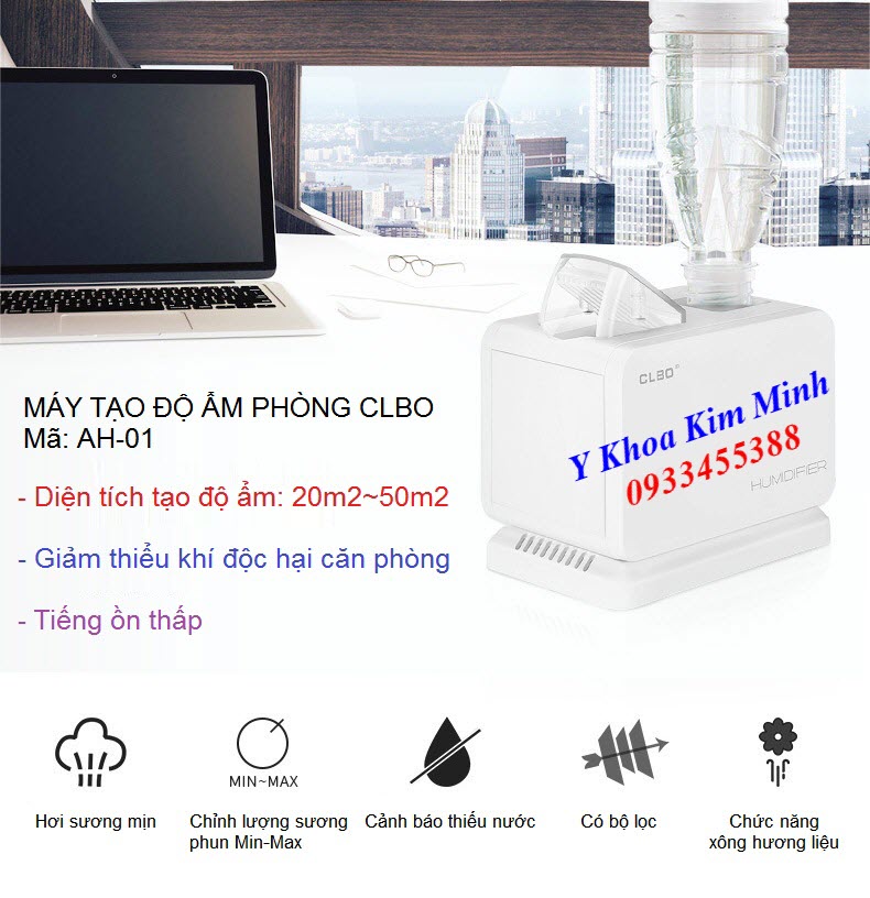 Máy tạo độ ẩm phòng sóng siêu âm AH-01 - Y khoa Kim Minh Máy tạo độ ẩm phòng sóng siêu âm ion âm CLBO AH-01 - Y Khoa Kim Minh 0933455388