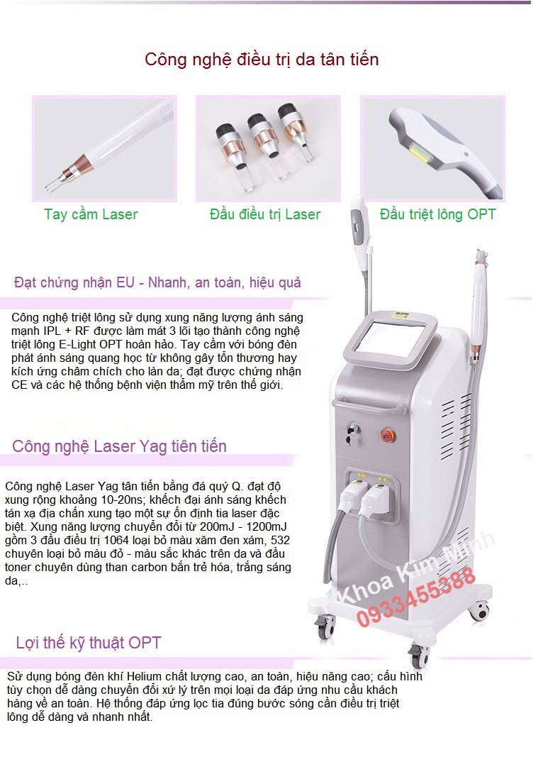 Công nghệ triệt lông lạnh tiên tiến mới nhất hiện nay KL-218 - Y khoa Kim Minh May triet long lanh OPT Elight va Laser Yag KL-218 ban tai tp hochiminh - Y khoa Kim Minh 0933455388