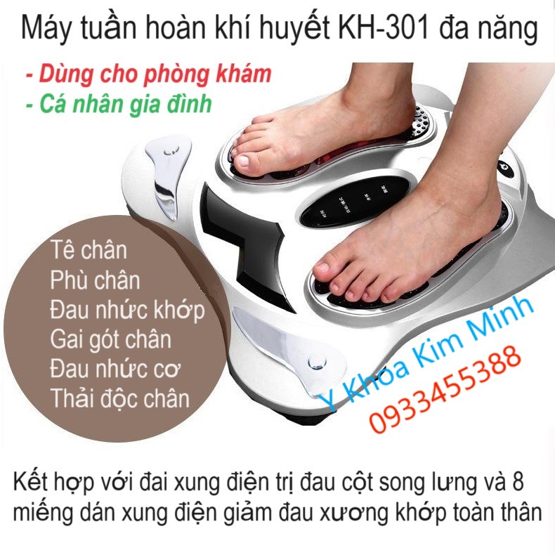 Máy tuần hoàn khí huyệt trị tê chân, dau nhức chân, có chức năng xung điện 8 miếng dán