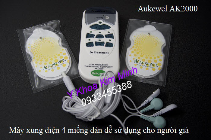 Máy xung điện trị liệu giảm đau cho người già, Aukewel AK2000 dùng 4 miếng dán - Y Khoa Kim Minh