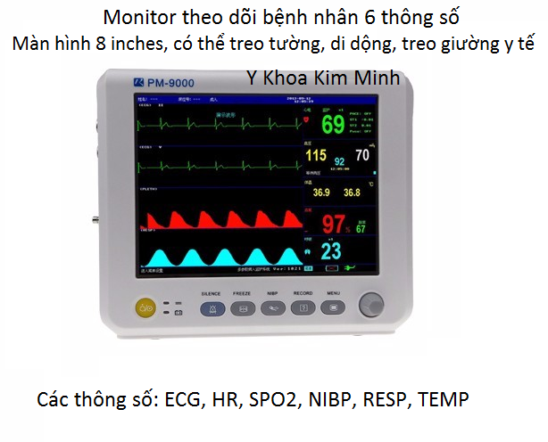 Monitor theo doi benh nhan 6 thong so treo tuong, giuong y te - Y khoa Kim Minh