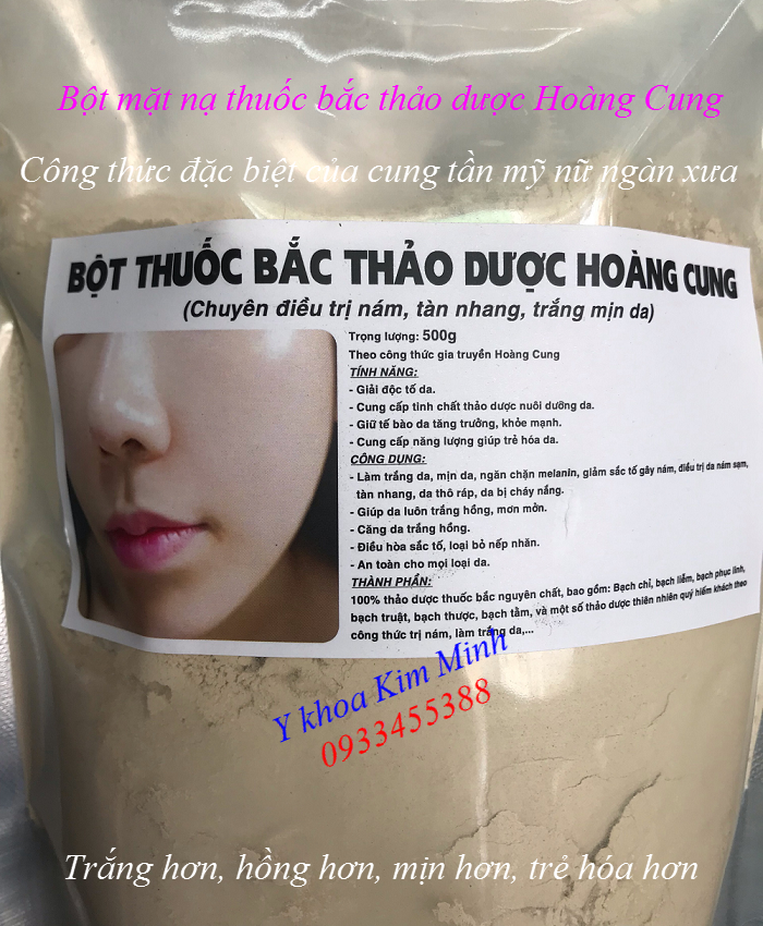 Bột đắp mặt nạ trắng da, mịn da, bột thuốc bắc thảo dược hoàng cung - Y khoa Kim Minh