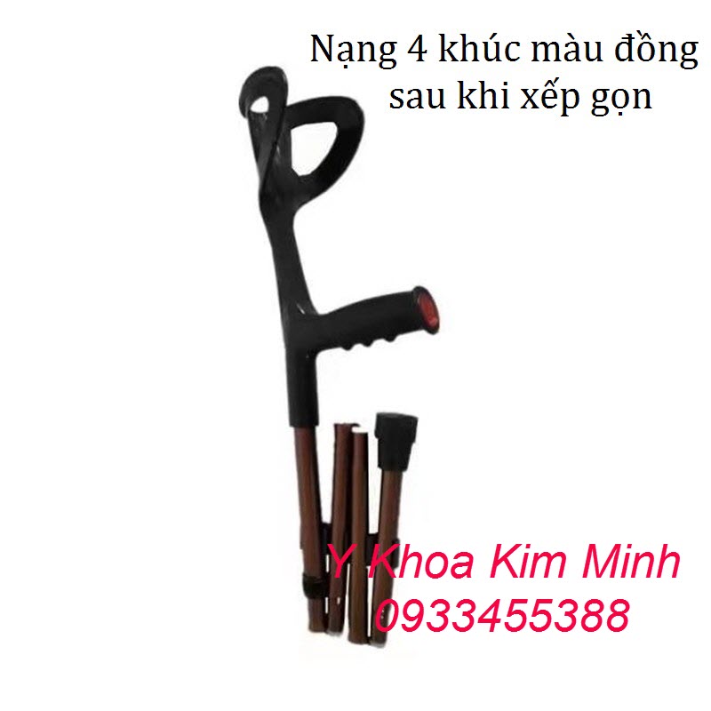 Nạng y tế 4 khúc màu đồng sau khi xếp gọn