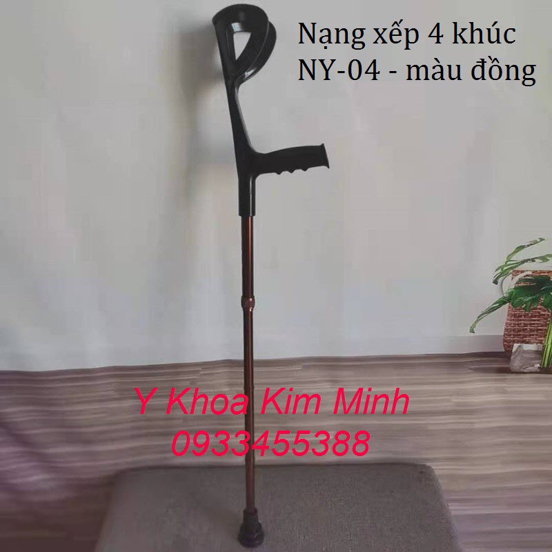 Nạng xếp 4 khúc màu đồng hỗ trợ di chuyển người bệnh tai biến
