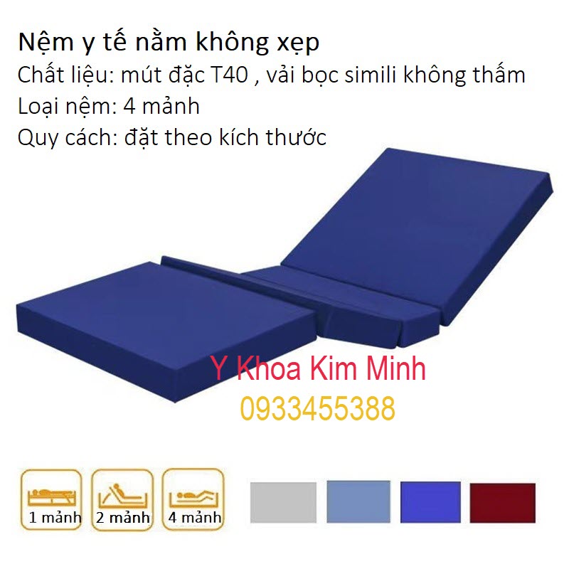 Nệm không xẹp 4 mảnh dùng cho giường y tế 2 tay quay