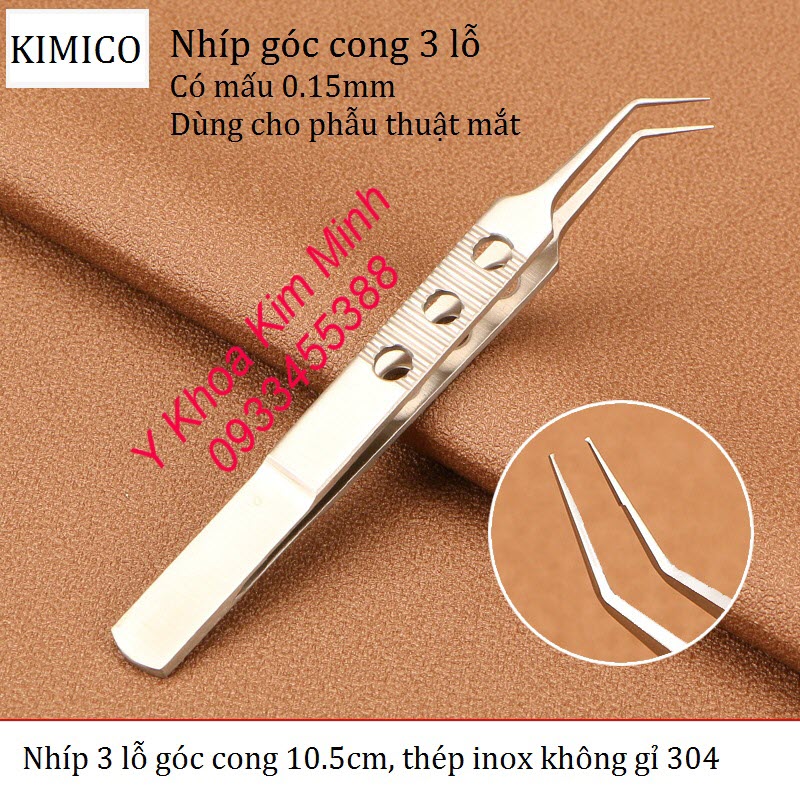 Nhíp 3 lỗ góc cong có mấu dài 10.5cm thép inox không gỉ 304
