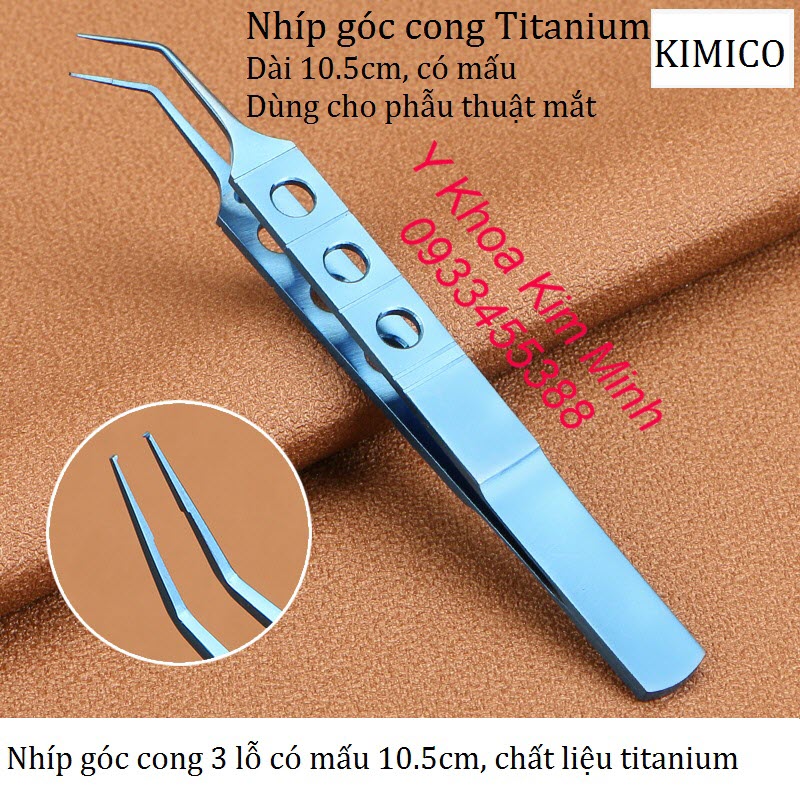 Nhíp 3 lỗ góc cong có mấu 10.5cm chất liệu titanium