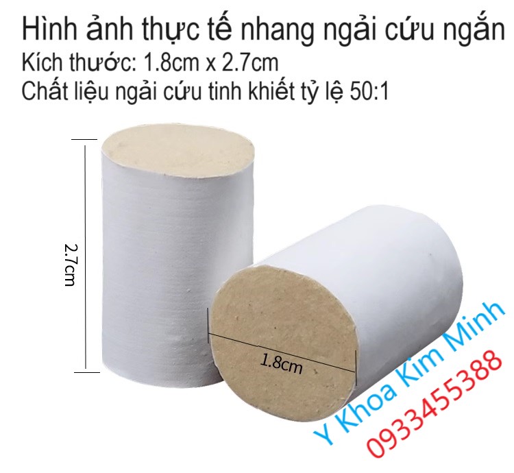 Kích thước nhang ngải cứu ngắn 1.8cm x 2.7cm