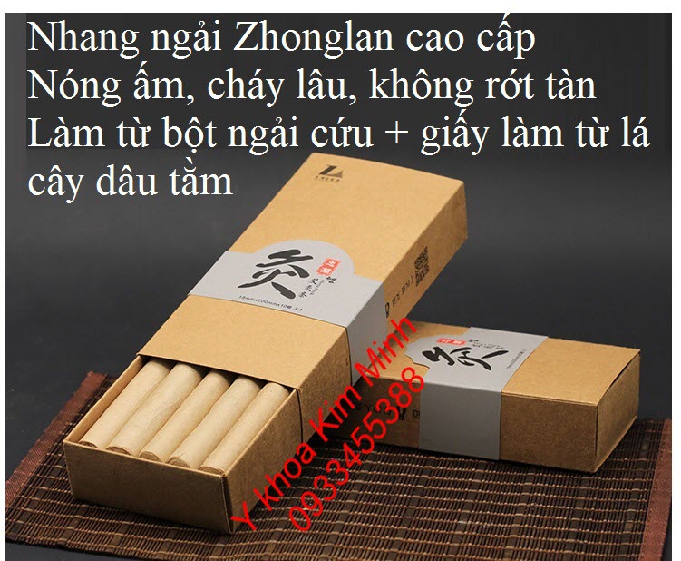 Một loại nhang ngải cứu cao cấp, chất lượng số 1 tại Việt Nam - Y Khoa Kim Minh Nhang ngải cứu cao cấp, làm từ bột ngải cứu thiên nhiên, giấy lá dâu tằm nhãn hiệu Zhonglan - Y Khoa Kim Minh