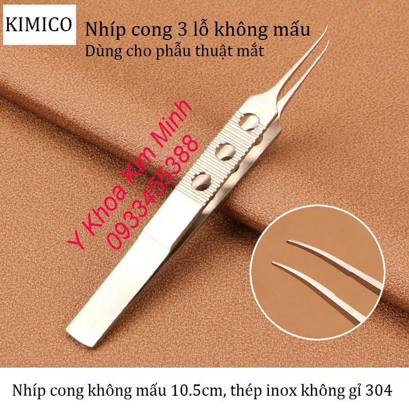 Nhíp cong 3 lỗ không mấu dài 10.5cm chất liệu thép inox không gỉ 304