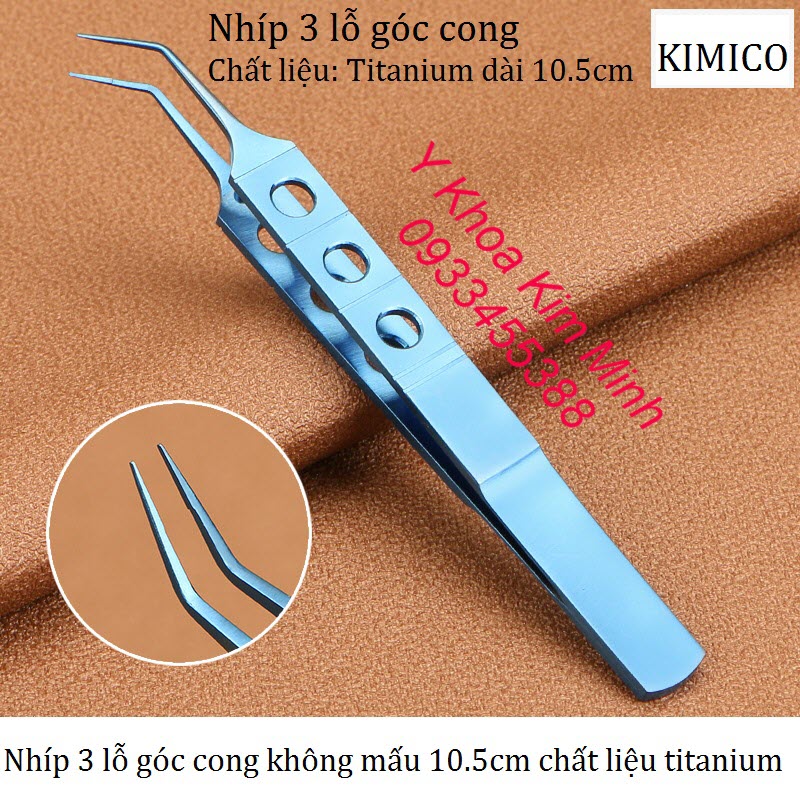 Nhíp 3 lỗ nhọn góc cong 10.5cm titanium