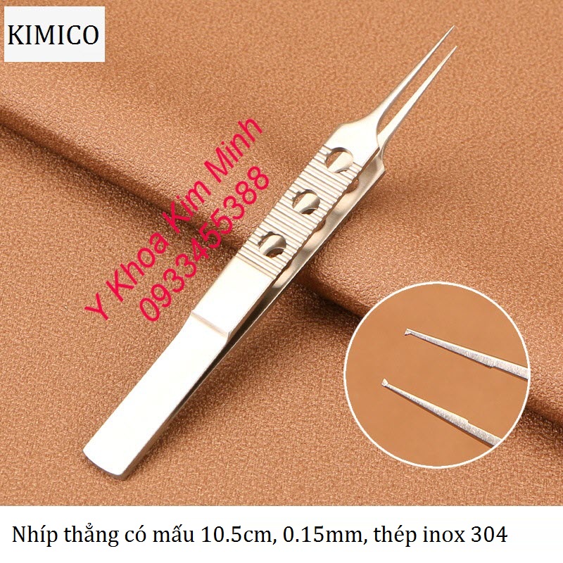 Nhíp thẳng có mấu 10.5cm, mấu 0.15mm, thép không gỉ 304