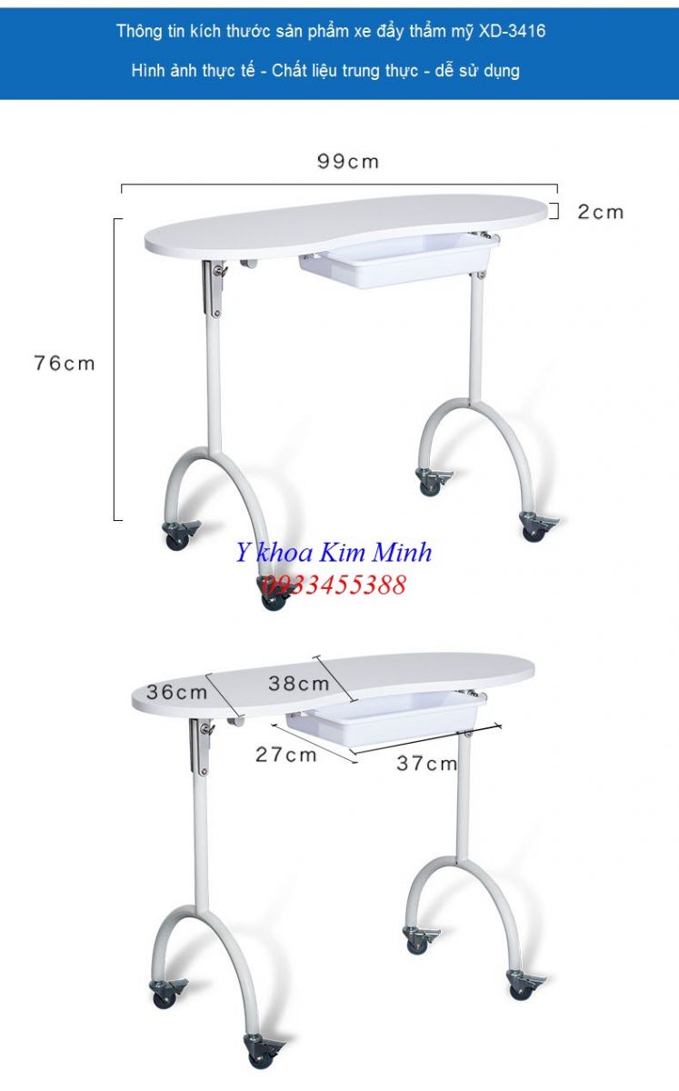 Xe tiêm thẩm mỹ, tiểu phẫu spa - Y khoa Kim Minh Nơi bán bàn tiêm, tiểu phẫu thẩm mỹ spa XD-3416 - Y khoa Kim Minh 0933455388