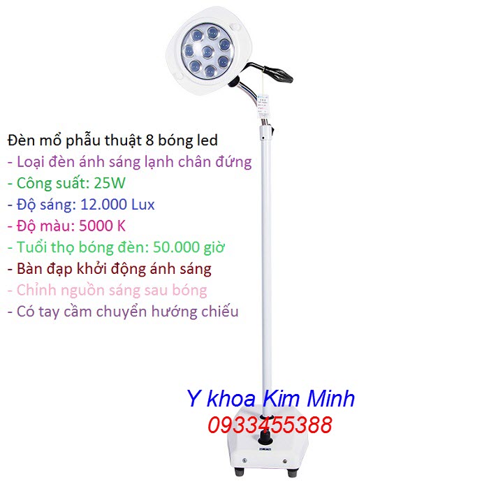 Đèn mổ phẫu thuật y tế chân đứng 8 bóng led ánh sáng lạnh LCL-08 - Y khoa Kim Minh