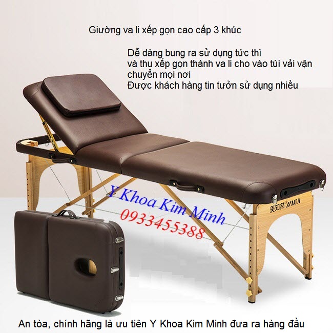 Giường va li gỗ nâng đầu 3 khúc KW-320 - Y khoa Kim Minh 0933455388