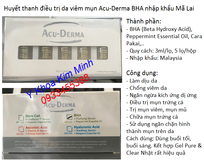 Nơi bán huyết thanh điều trị da mụn, da viêm mụn, dị ứng gây mụn Acu Derma BHA Mã Lai - Y khoa Kim Minh