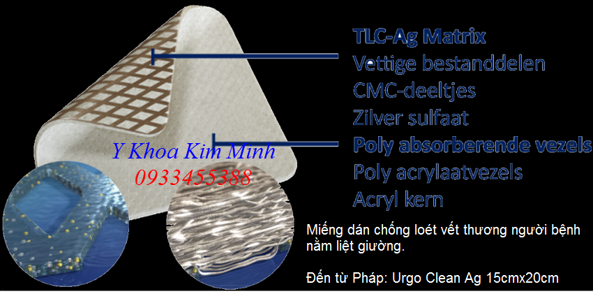 Urgo Clean Ag sử dụng công nghệ sợi polyabsorbent ma trận và TCL-Ag - của Pháp - Y khoa Kim Minh Miếng dán chống loét người bệnh Urgo Clean Ag 15cmx20cm bán tại Tp Hồ Chí Minh - Y khoa Kim Minh 0933455388