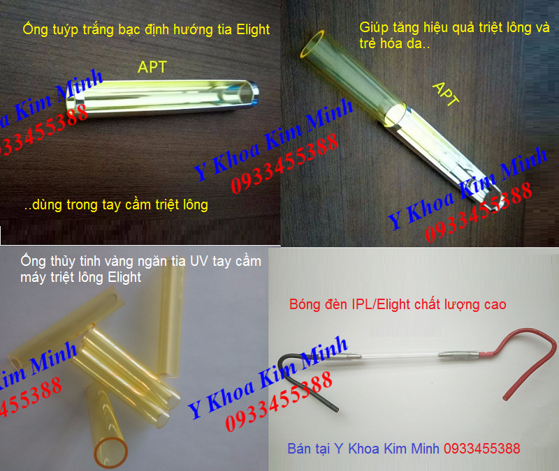 Noi ban ong tuyp thuy tinh vang ngan tia UV trong tay cam may triet long Elight - Y khoa Kim Minh 0933455388