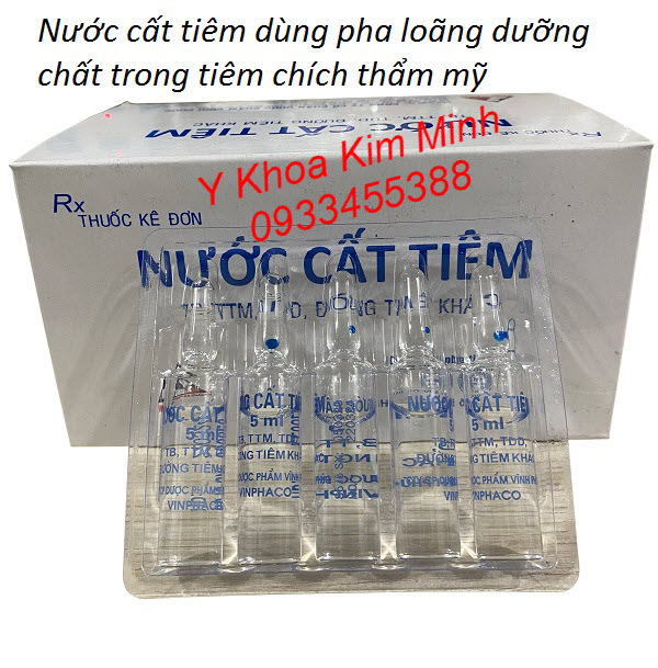 Nước cất tiêm dùng trong tiêm chích thẩm mỹ, giúp pha loãng tinh chất mỹ phẩm Nước cất pha tiêm 5ml của Vĩnh Phúc dùng pha loãng mỹ phẩm trước khi tiêm