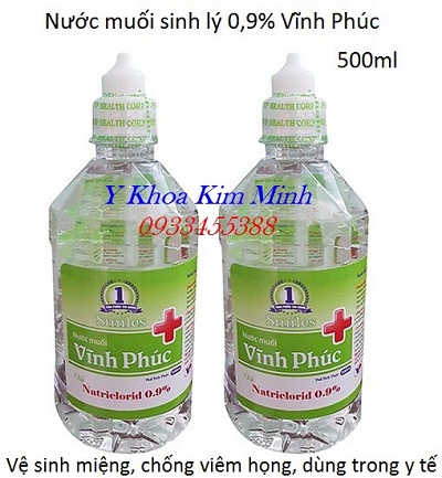 Nước muối natricloride 0,1% dùng rửa mũi súc miệng thương hiệu Vĩnh Phúc - Y khoa Kim Minh Nước muối sinh lý natricloride 0.1% dùng súc miệng, rửa mũi - Y Khoa Kim Minh