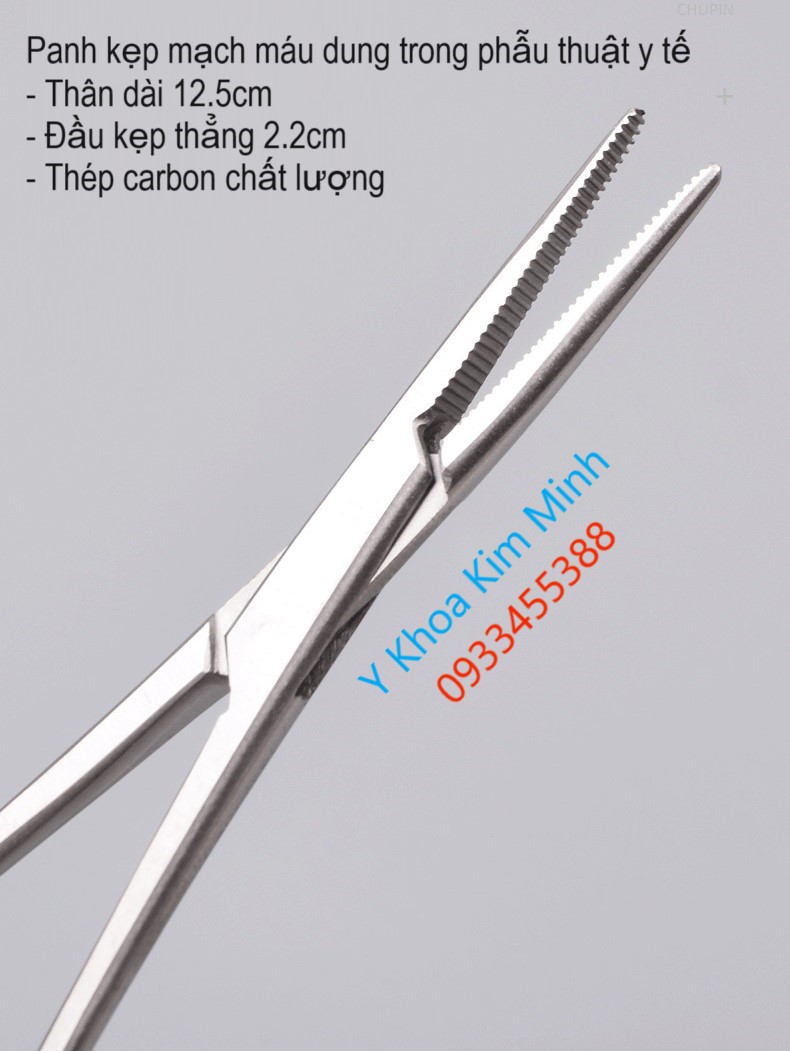 Panh kẹp mạch máu đầu thẳng 12.5cm