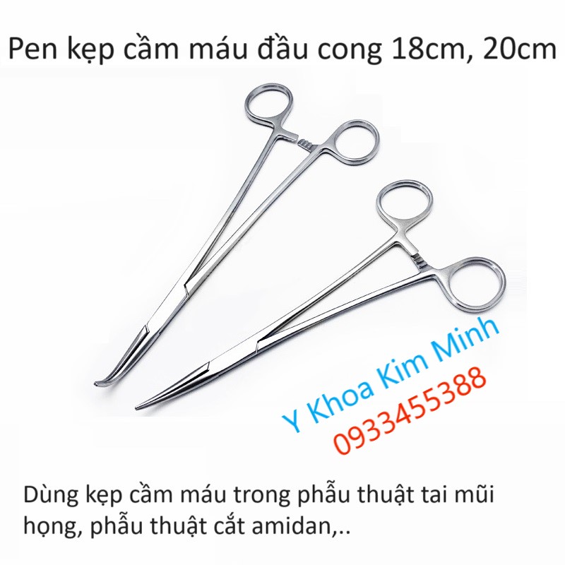 Kẹp cầm máu đầu cong dài 18cm, 20cm bán ở Y Khoa Kim Minh