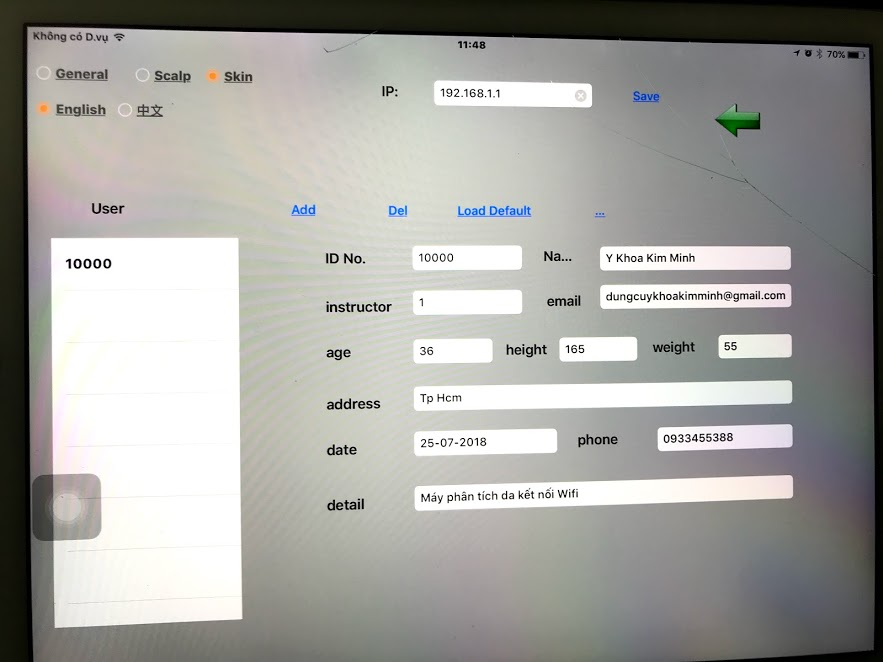 Phân mềm theo dõi phân tích máy soi da mini qua ipad - Y Khoa Kim Minh Phần mềm phân tích lưu trữ thông tin người kiểm tra da của máy soi da mini qua ipad wifi - Y Khoa Kim Minh 0933455388