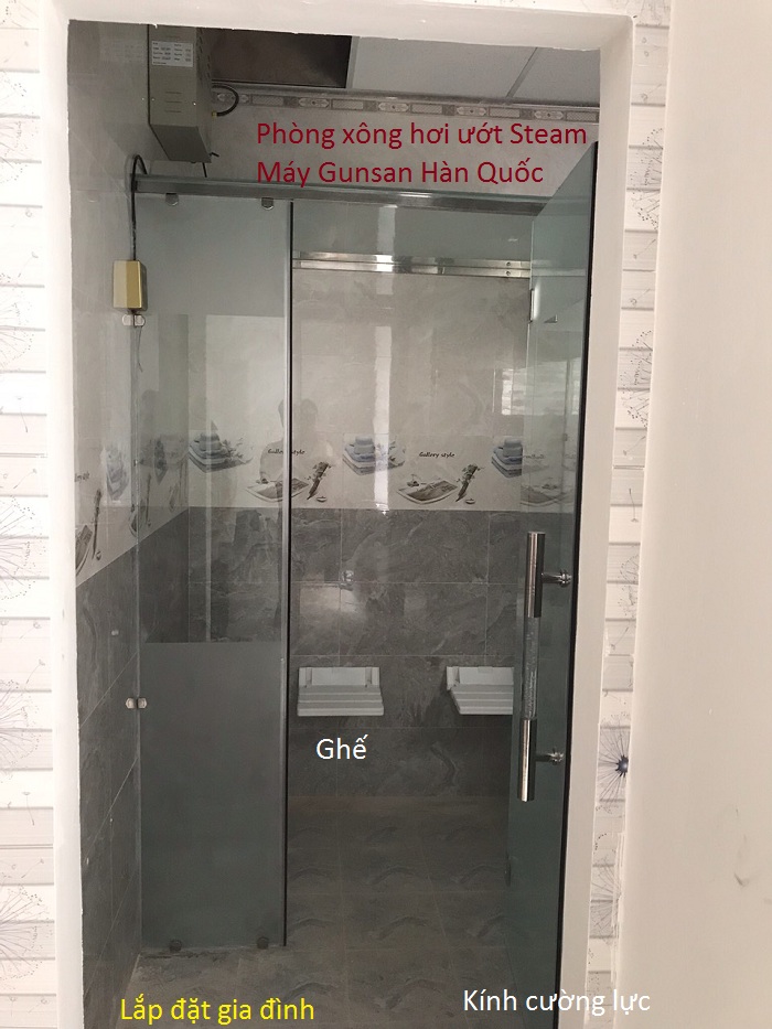 Lắp đặt phòng xông hơi ướt Steam, máy xông Gunsan Hàn Quốc BH 3 năm, kính cường lực - Y Khoa Kim Minh