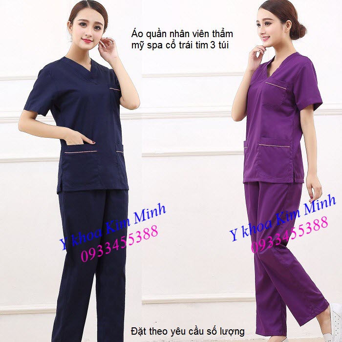 Bo quan ao nhan vien tham my spa co trai tim 3 tui ngang - Y khoa Kim Minh
