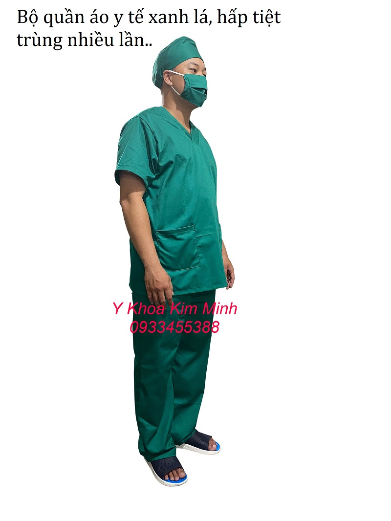 Bộ quần áo xanh lá dùng cho nhân viên y tế, bác sĩ phẫu thuật phòng mổ sản xuất tại Y Khoa Kim Minh