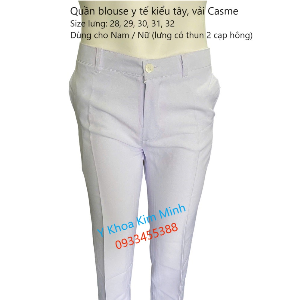 Quần blouse y tế nam nữ màu trắng kiểu tây size số 28, 29, 30, 31, 32