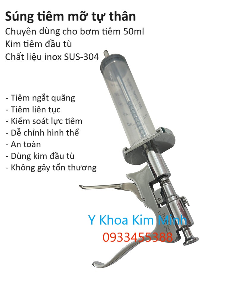 Súng tiêm mỡ tự thân dùng xi lanh 50ml sử dụng trong phẫu thuật thẩm mỹ tái tạo hình