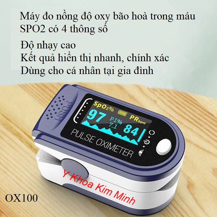 Máy đo oxy trong máu SPO2 OX100 có 4 thông số - Y khoa Kim Minh