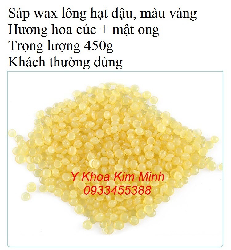 Sáp wax lông hạt đậu màu vàng, 450g/bịch, hương hoa cúc + mật ong, khách spa thường dùng - Y khoa Kim Minh