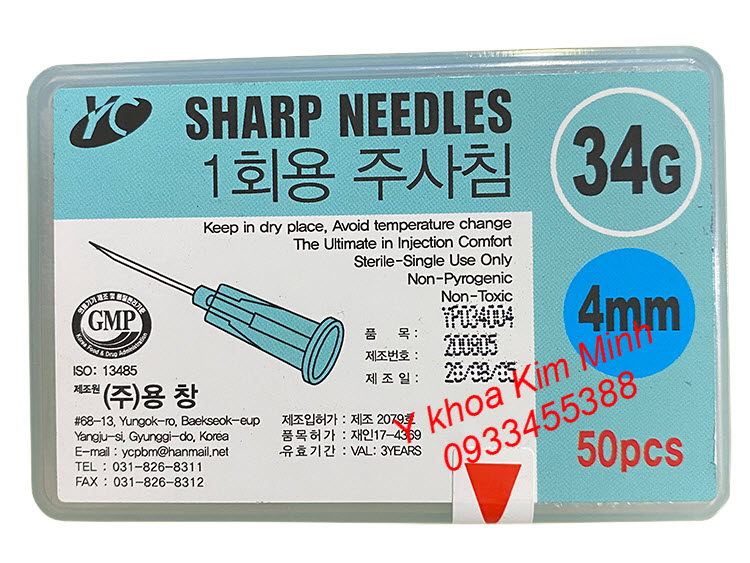 Sharp Needles 34G 4mm - Y Khoa Kim Minh Kim tiêm mỹ phẩm dưới da của Hàn Quốc 30G 4mm - Y khoa Kim Minh