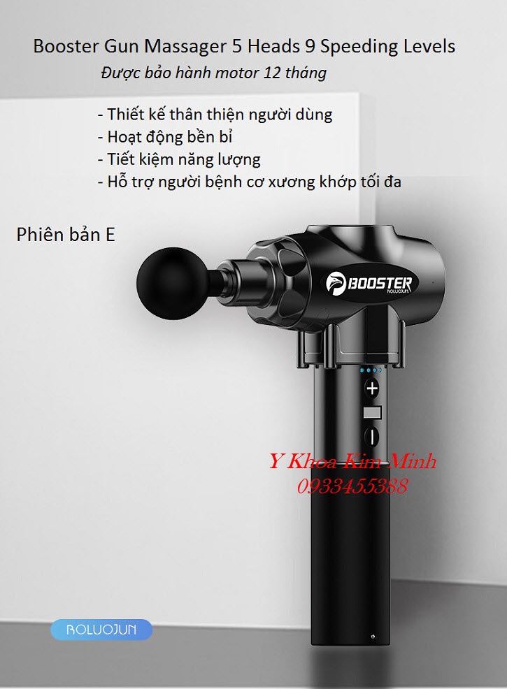 Súng massage Booster Gun chất lượng 5 đầu 9 tốc độ chuyên dùng cho ngành vật lý trị liệu - Y Khoa Kim Minh