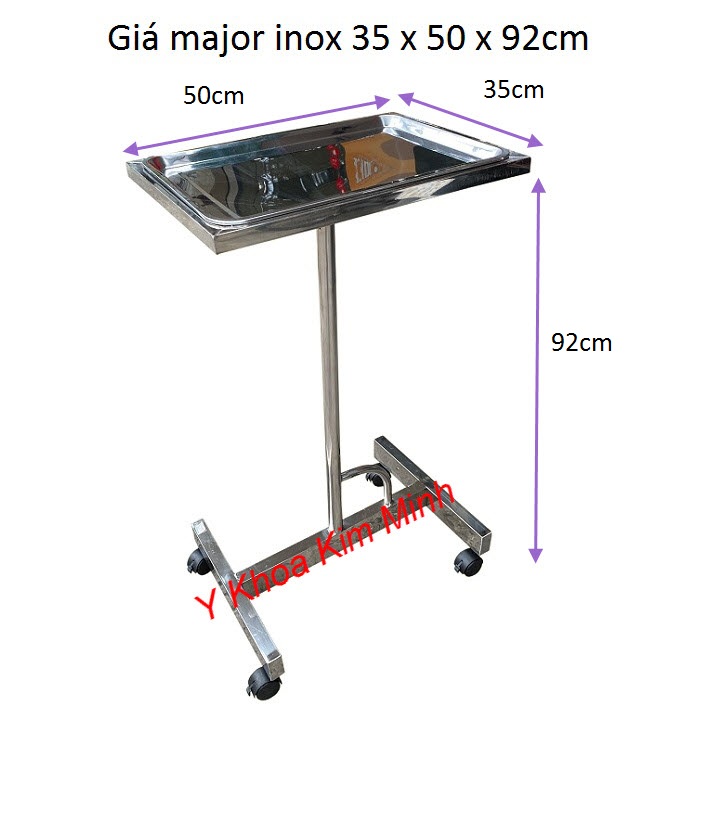 Thông số kỹ thuật giá major inox để dụng cụ tiểu phẫu, phẫu thuật y tế