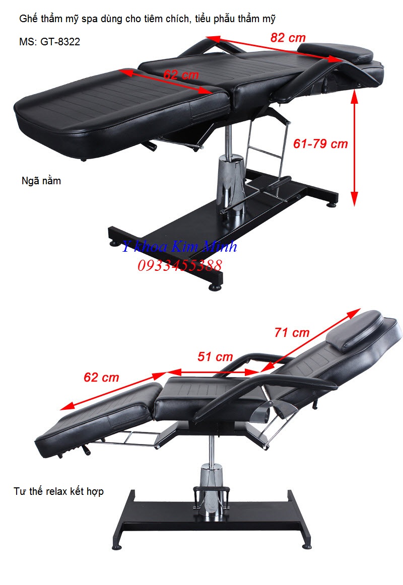 Noi ban giuong tham my spa GT-8322 co tang giam, giuong tiem chich tiểu phẫu thẩm mỹ - Y khoa Kim Minh 0933455388