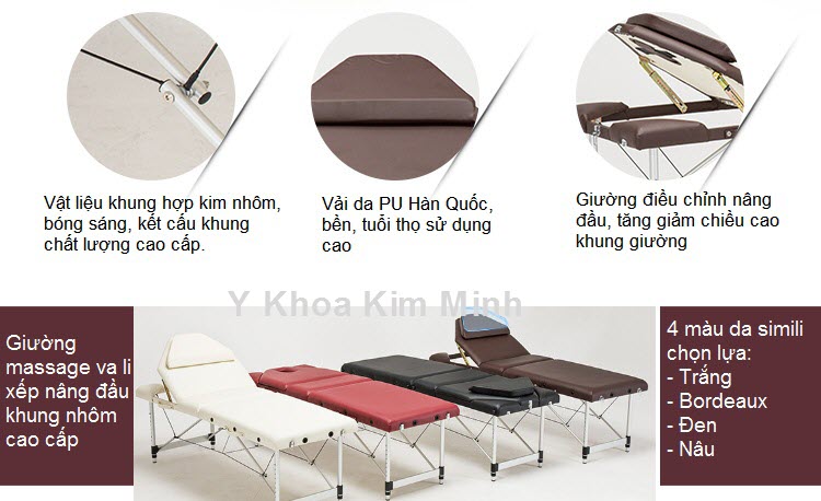 Thong so ky thuat giuong mat xa va li di dong 3 khuc cham soc da tham my spa - Y Khoa Kim Minh