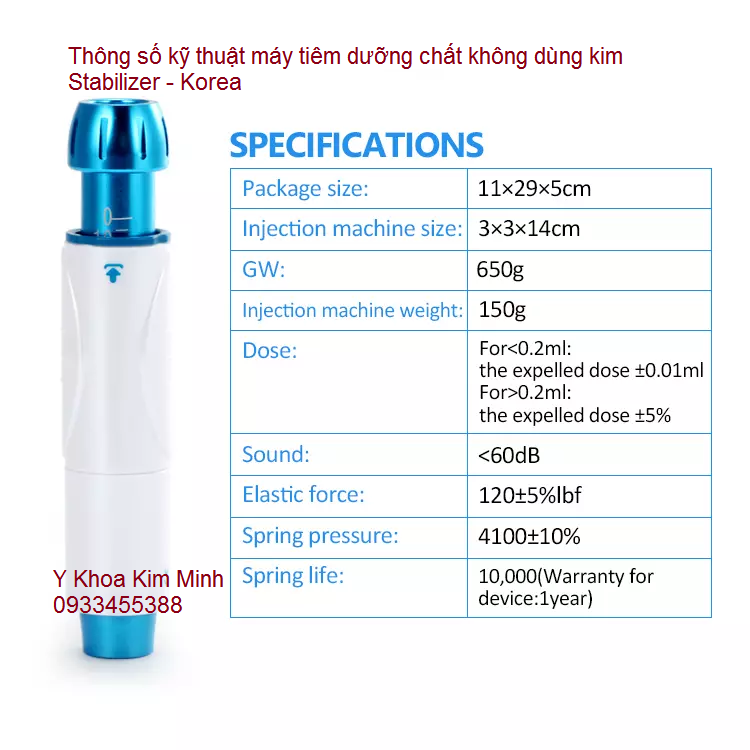 TSKT máy tiêm dưỡng chất không dùng kim Stabilizer Hàn Quốc Y Khoa Kim Minh tại Tp Hochiminh