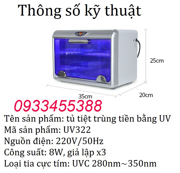 Tủ UV công nghệ tia cực tím 3D giả lập giúp tăng cường độ UV tiệt trùng lên 3 lần Tính năng, thông số kỹ thuật tủ tiệt trùng tiền mặt UV322 Kim Minh