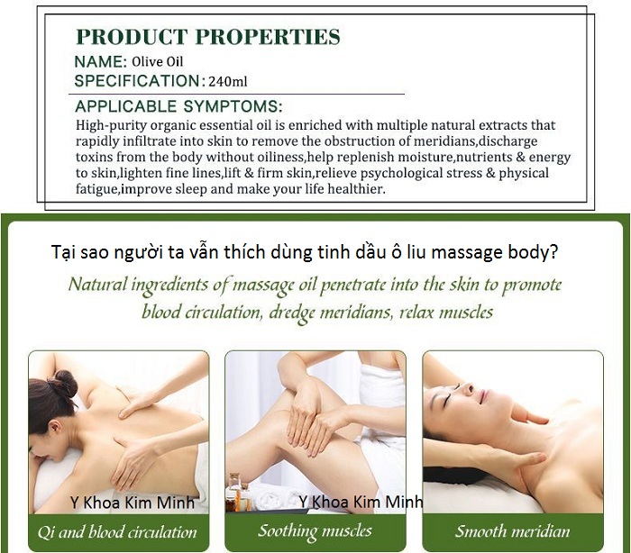 Tại sao người ta hay dùng tinh dầu ô liu massage body và có hiệu quả không? Y Khoa Kim Minh