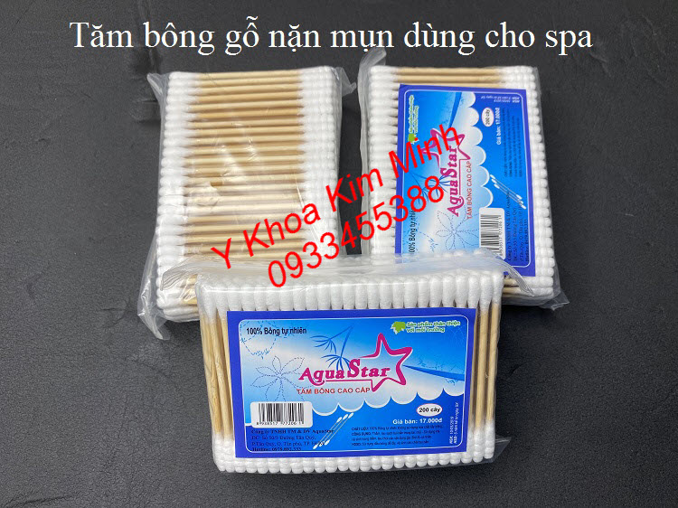 Tăm bông gỗ nặn mụn Aquastar dùng cho thẩm mỹ viện spa - Y khoa Kim Minh