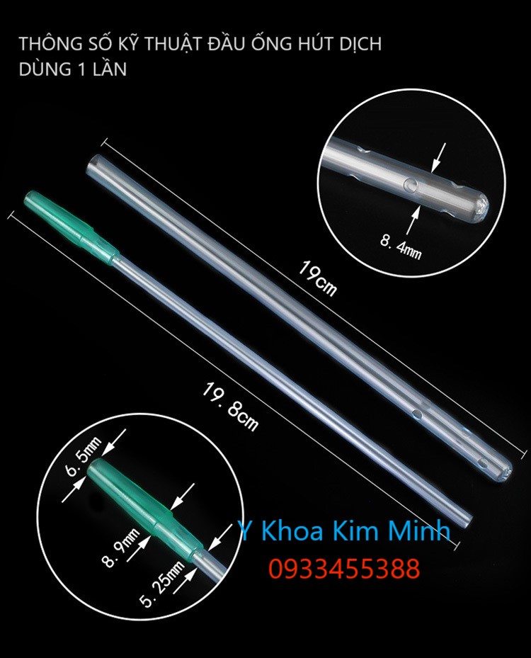 Thông số kỹ thuật đầu ống hút dịch dùng 1 lần trong phẫu thuật y tế, thẩm mỹ