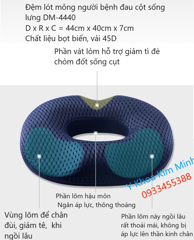 Thông số kỹ thuật đệm lót mông cho người bị đau lưng, đau cột sống, thoái hóa cột sống lưng