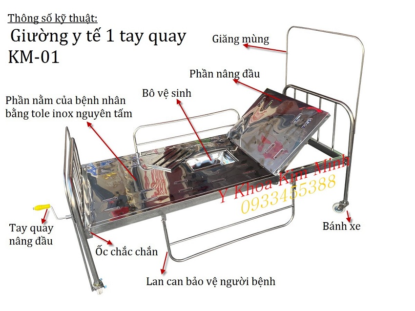 Hướng dẫn cách lắp ráp sử dụng giường y tế 1 tay quay KM-01