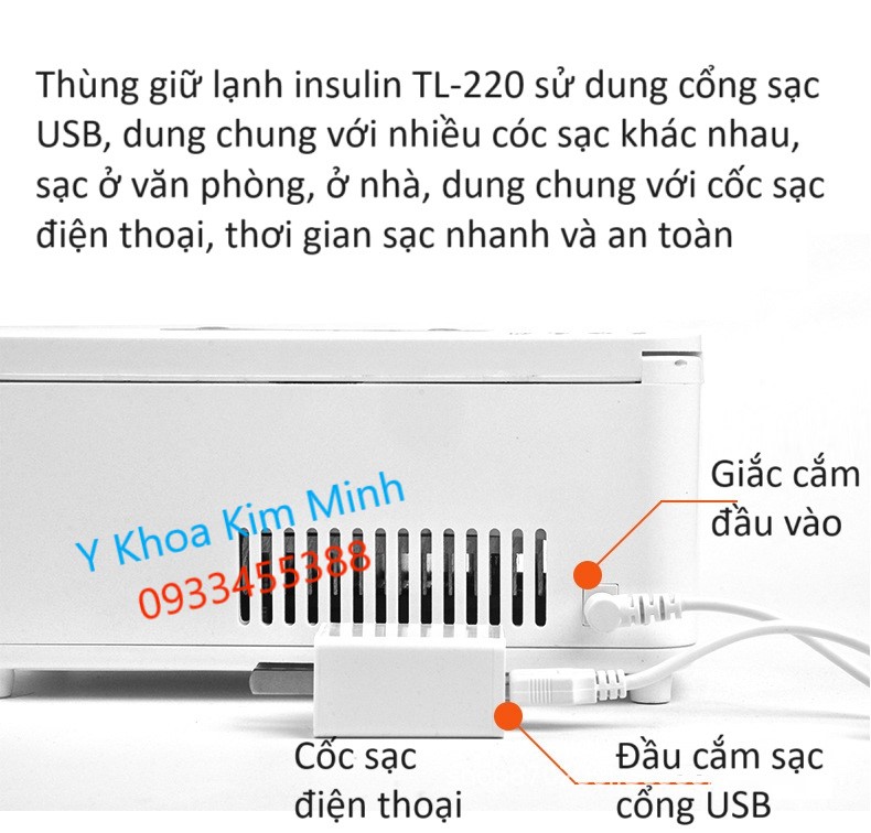 Thùng giữ lạnh bảo quản insulin TL-220 dùng pin sạc qua cổng USB