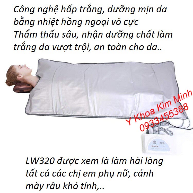 Thảm nhiệt hấp trắng da công nghệ hồng ngoại vô cực LW320 Thảm nhiệt hấp trắng da công nghệ nhiệt hồng ngoại vượt trội giúp làn da của bạn luôn trắng mịn, đàn hồi, trẻ hoá toàn diện