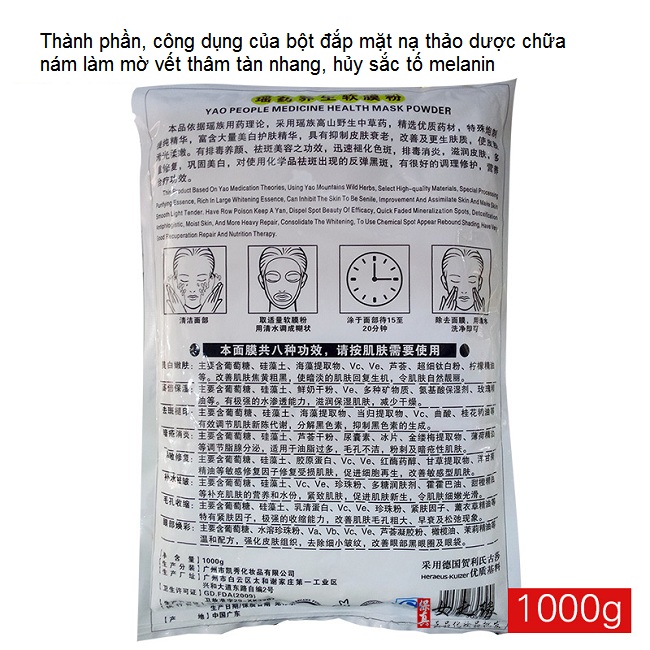 Thành phần, công dụng của bột đắp mặt nạ dưỡng da thảo dược chữa nám làm mờ vết thâm tàn nhang dùng tại Spa - Y khoa Kim Minh 093345588
