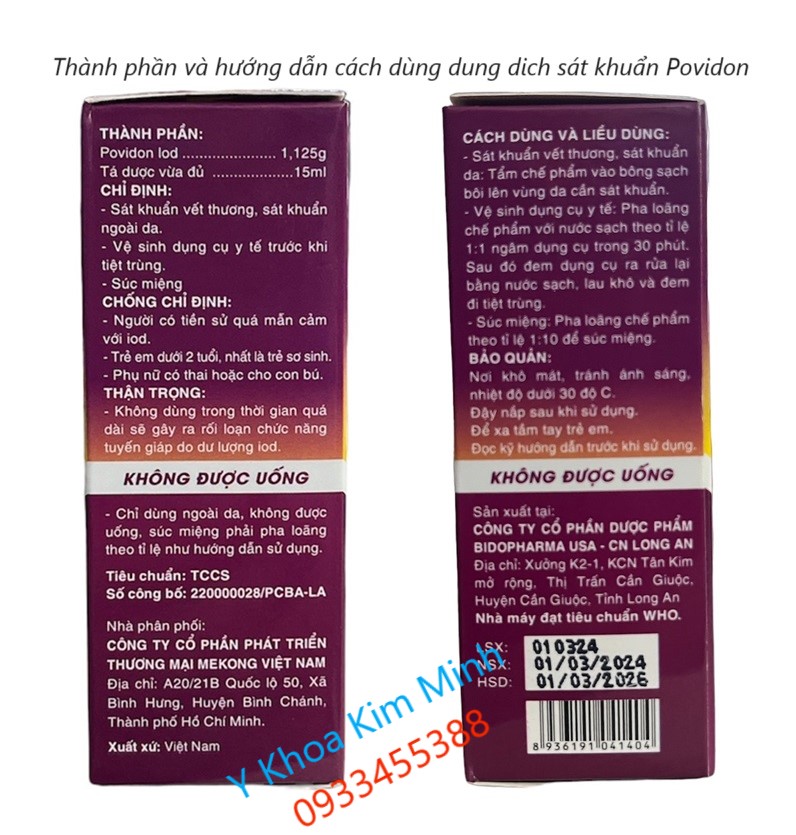 Thành phần và hướng dấn sử dụng sát khuẩn vết thương povidon 15ml